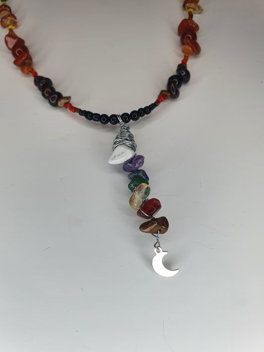 Rainbow chakra crystal necklace with moon charm (matching items available)