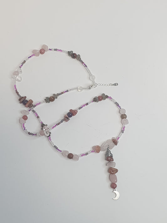Pink Crystal Moon necklace. (Matching items available.)