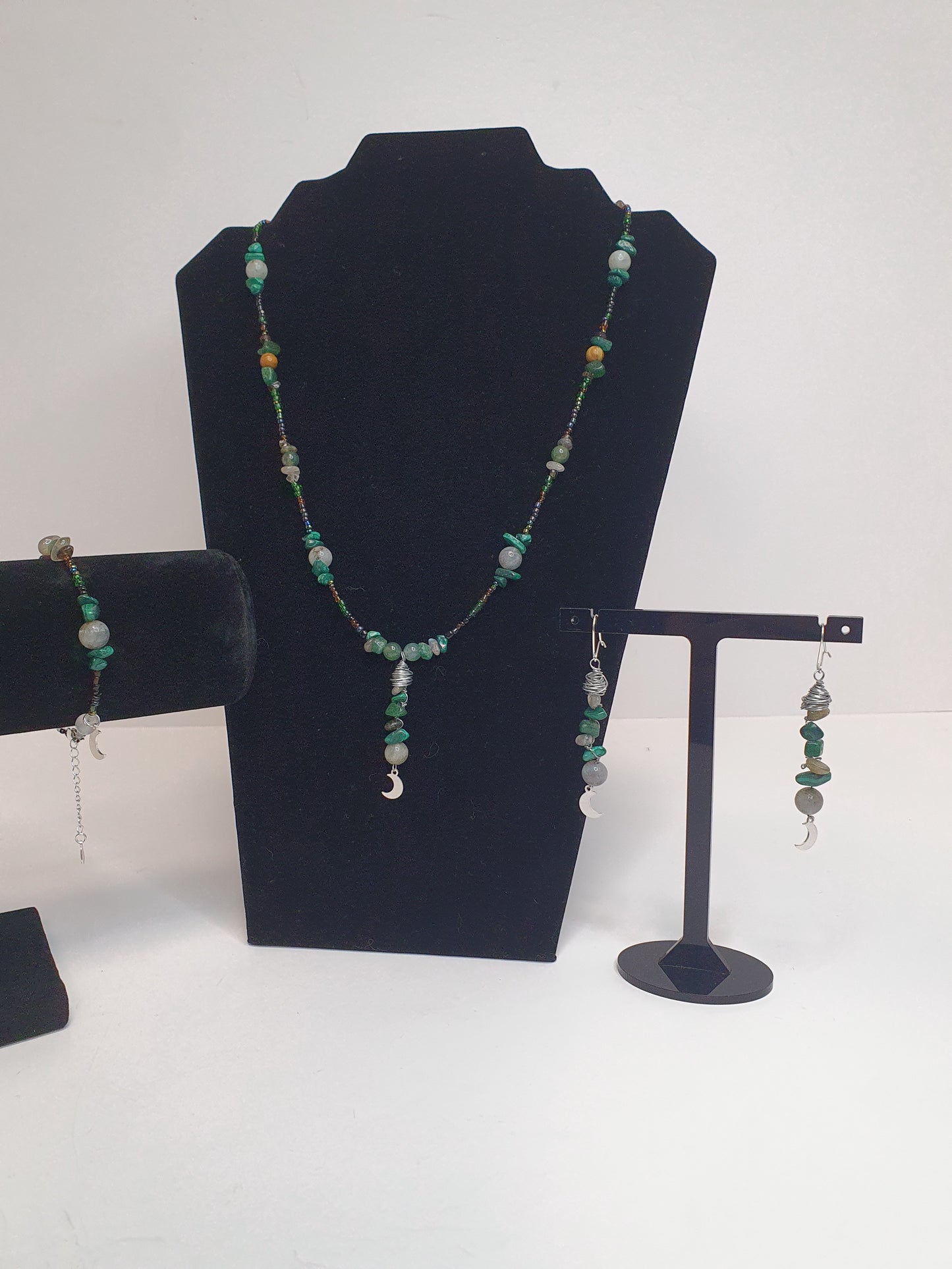Green Crystal Moon necklace. (Matching items available)