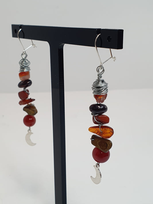 Red crystal moon earrings. (Matching items available.)