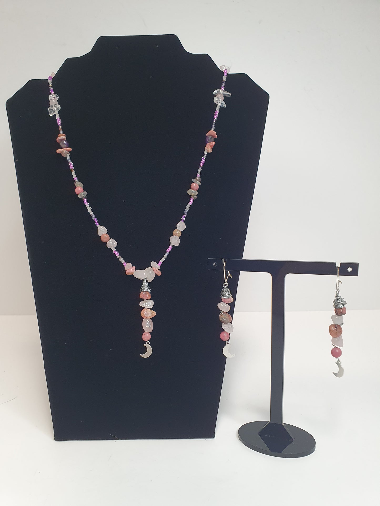 Pink Crystal Moon necklace. (Matching items available.)