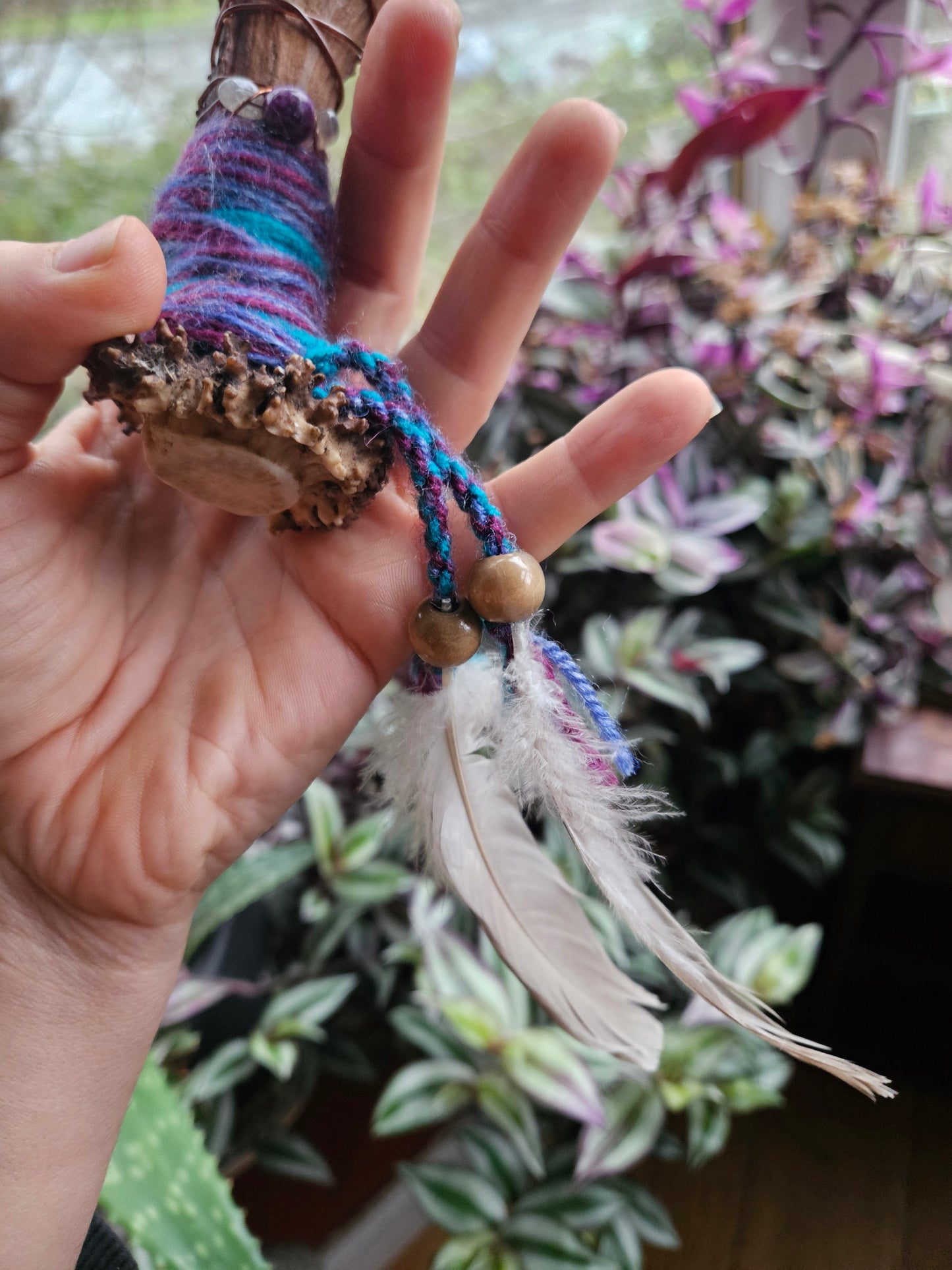 Scottish Deer Antler Sistrum Rattle Purple and Blue