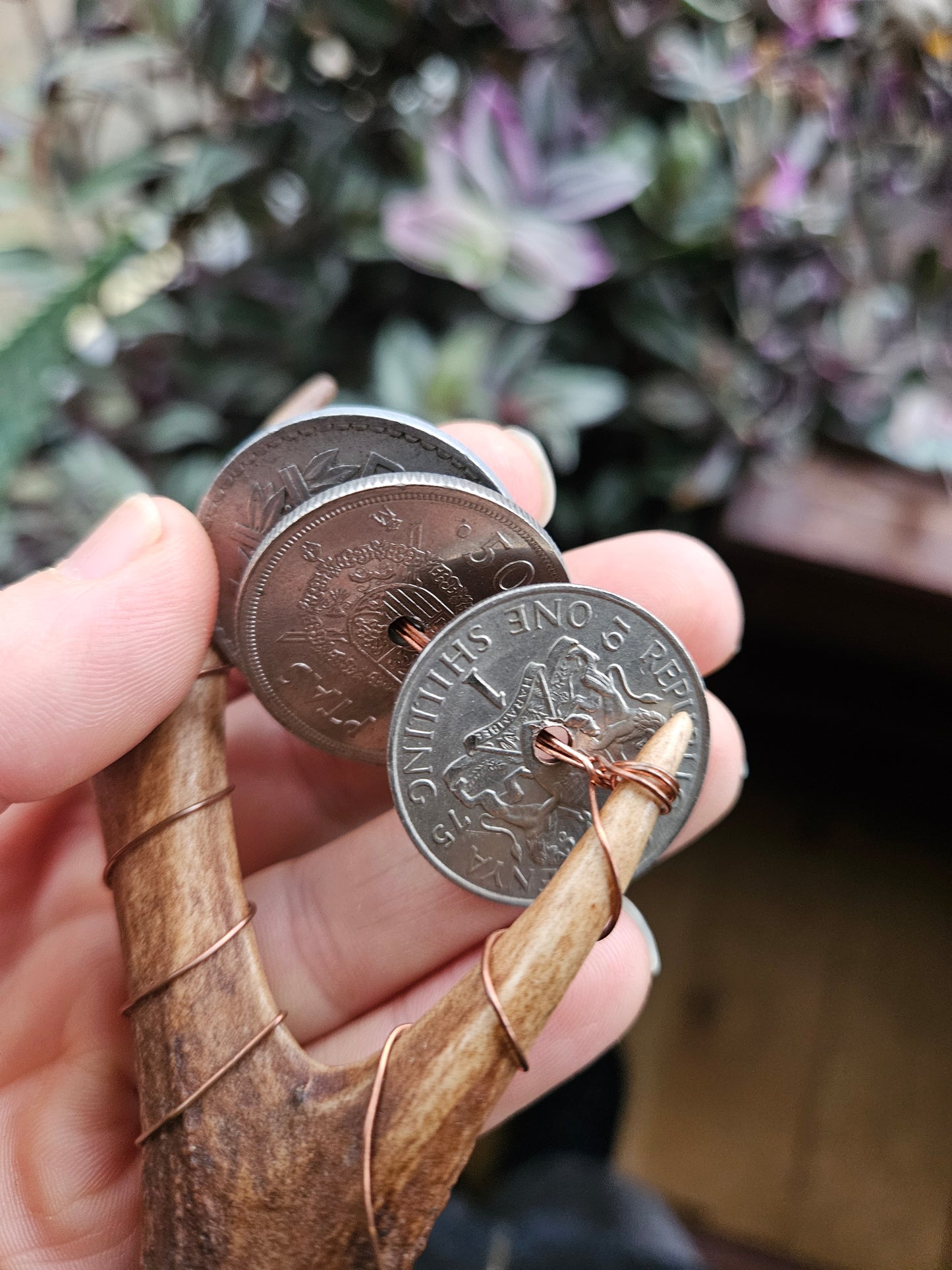 Small Scottish Roe Deer Antler Sistrum Rattle Blue