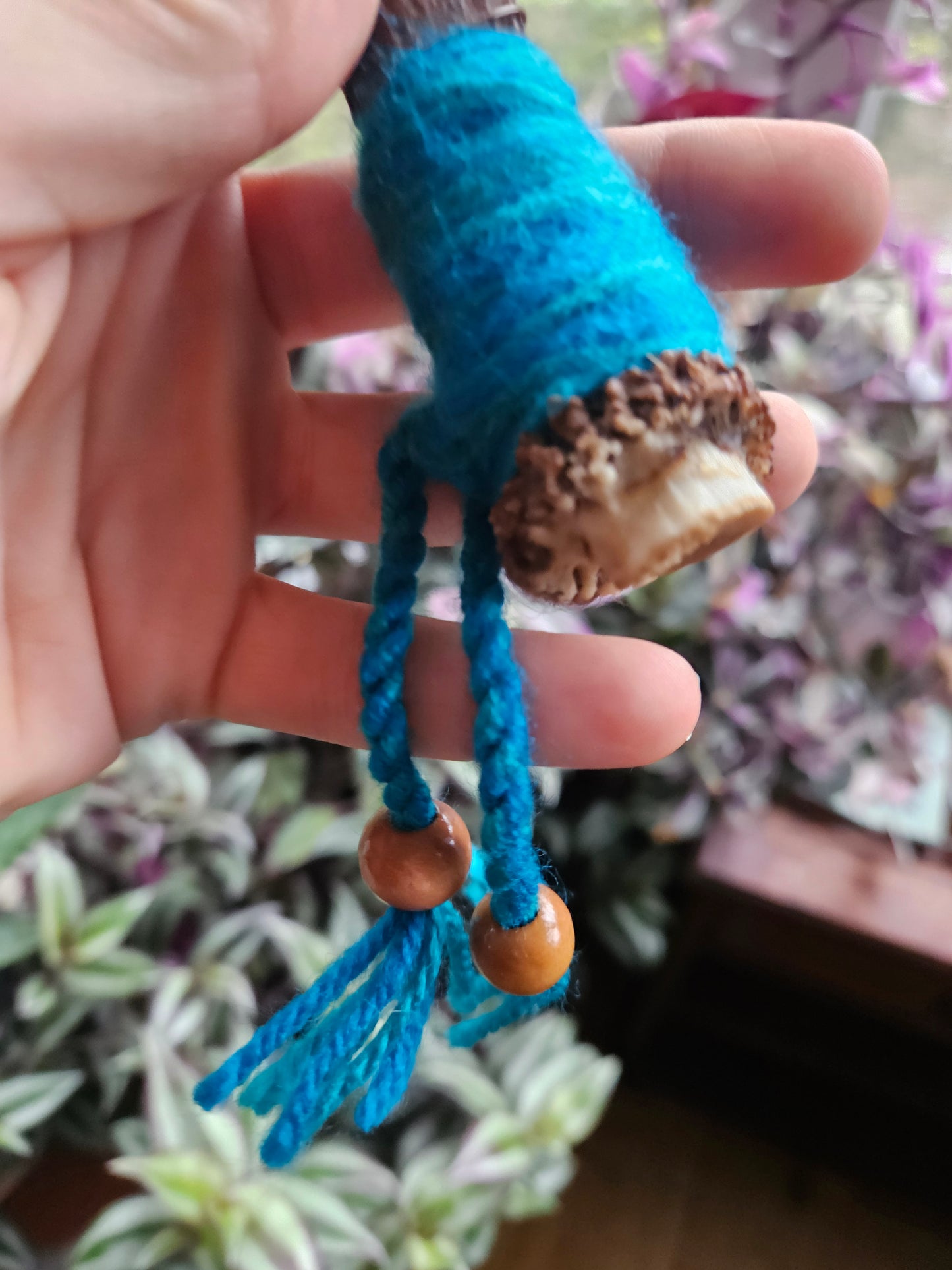 Small Scottish Roe Deer Antler Sistrum Rattle Blue