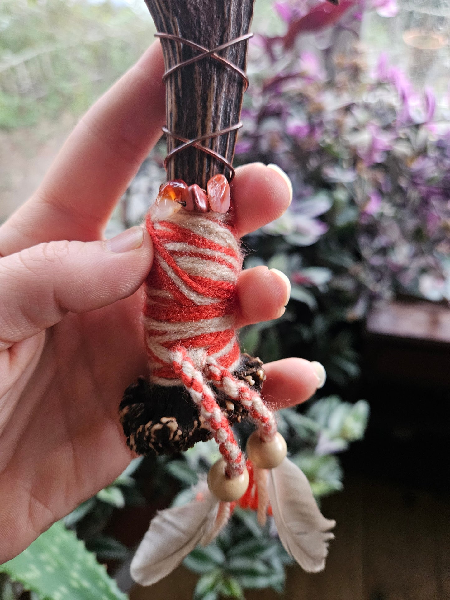 Scottish Deer Antler Sistrum Rattle Orange