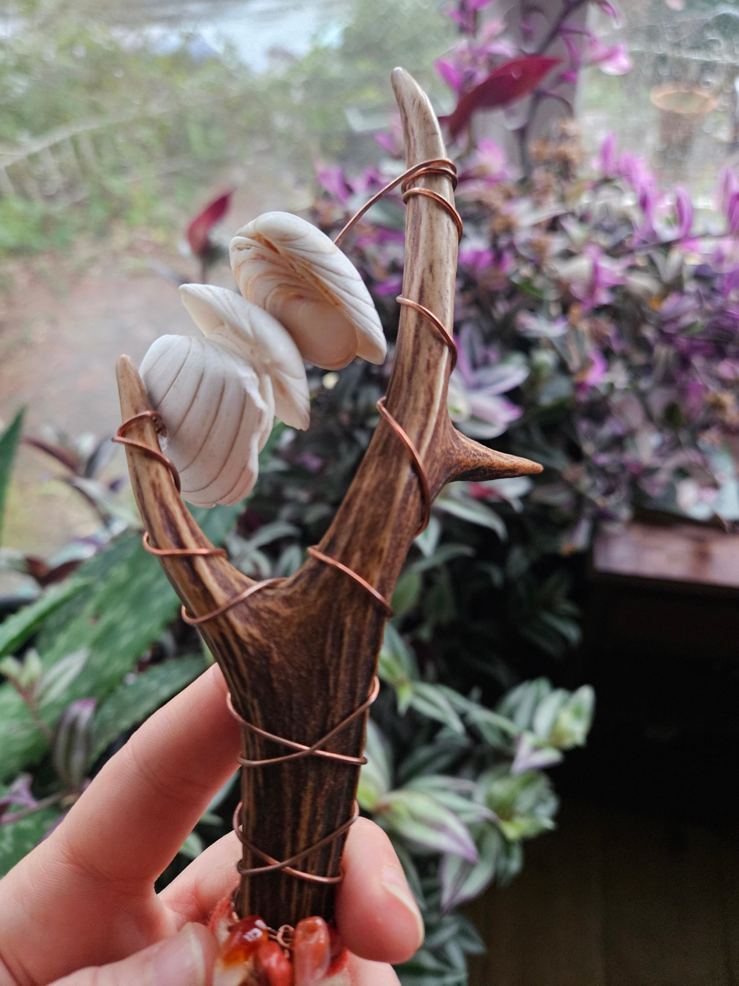 Scottish Deer Antler Sistrum Rattle Orange