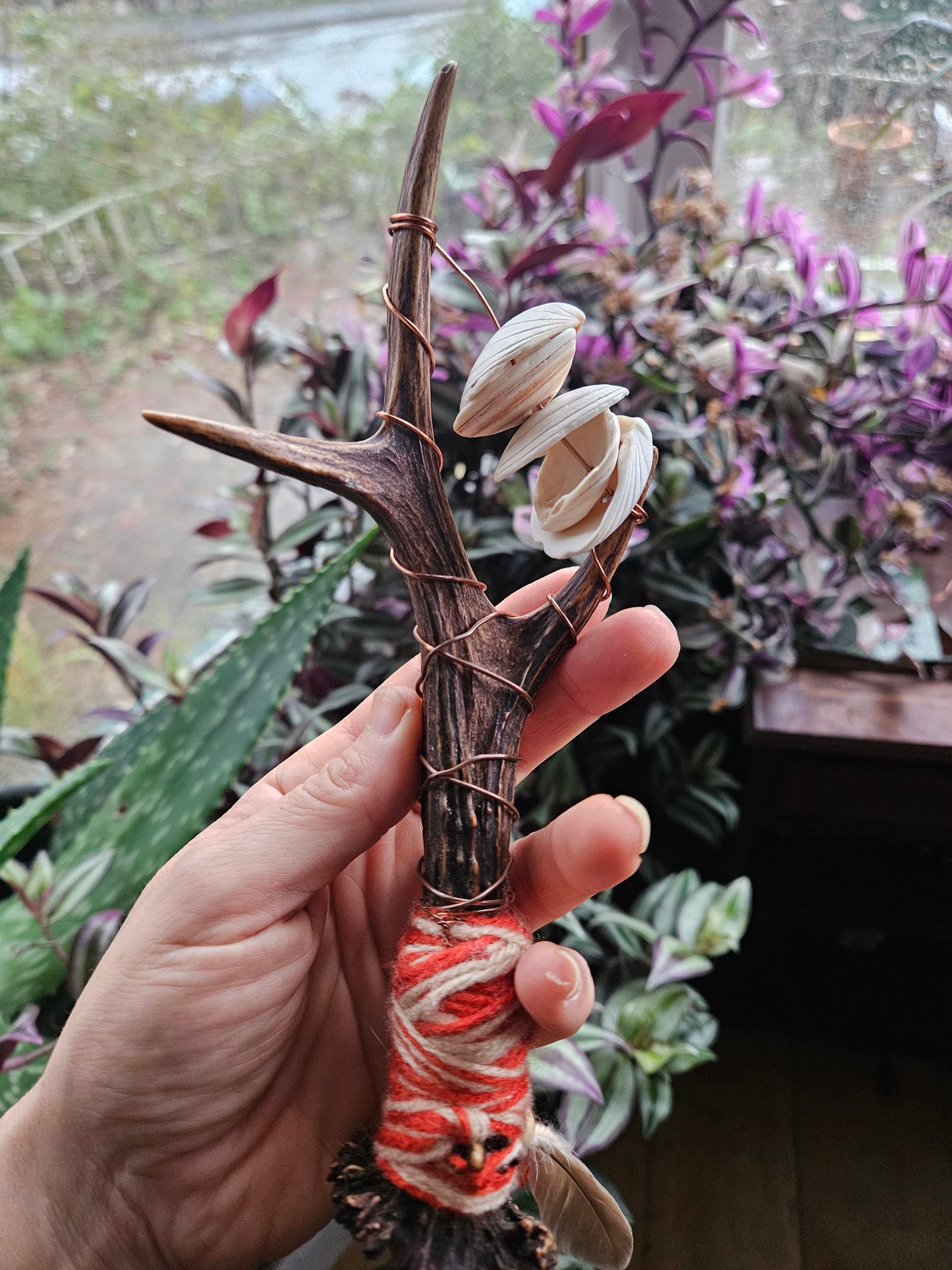 Scottish Deer Antler Sistrum Rattle Orange