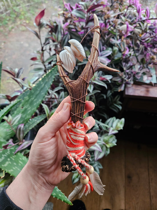 Scottish Deer Antler Sistrum Rattle Orange