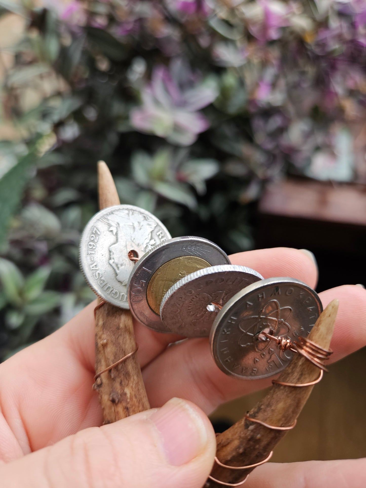 Small Scottish Roe Deer Antler Sistrum Rattle Red