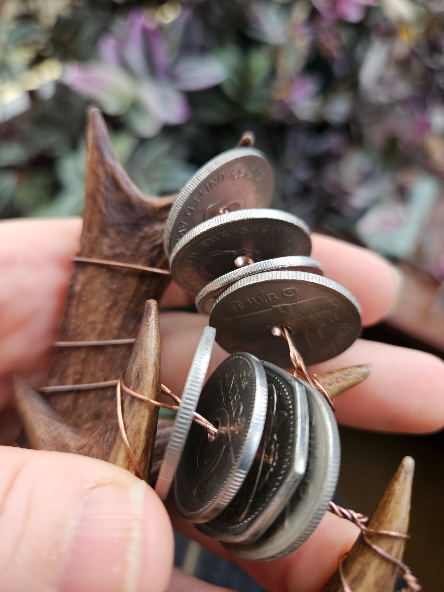 Small pair Scottish Roe Deer and World Coin Sistrum Rattles