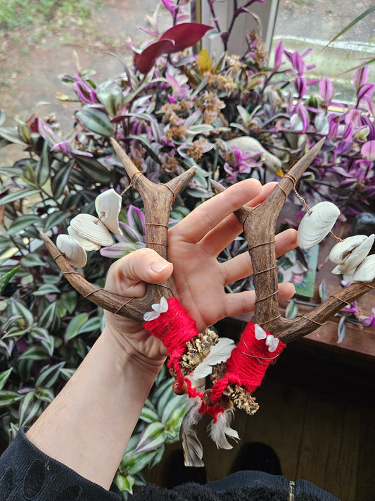 Pair of Red Scottish Deer Antler Sistrum Rattles
