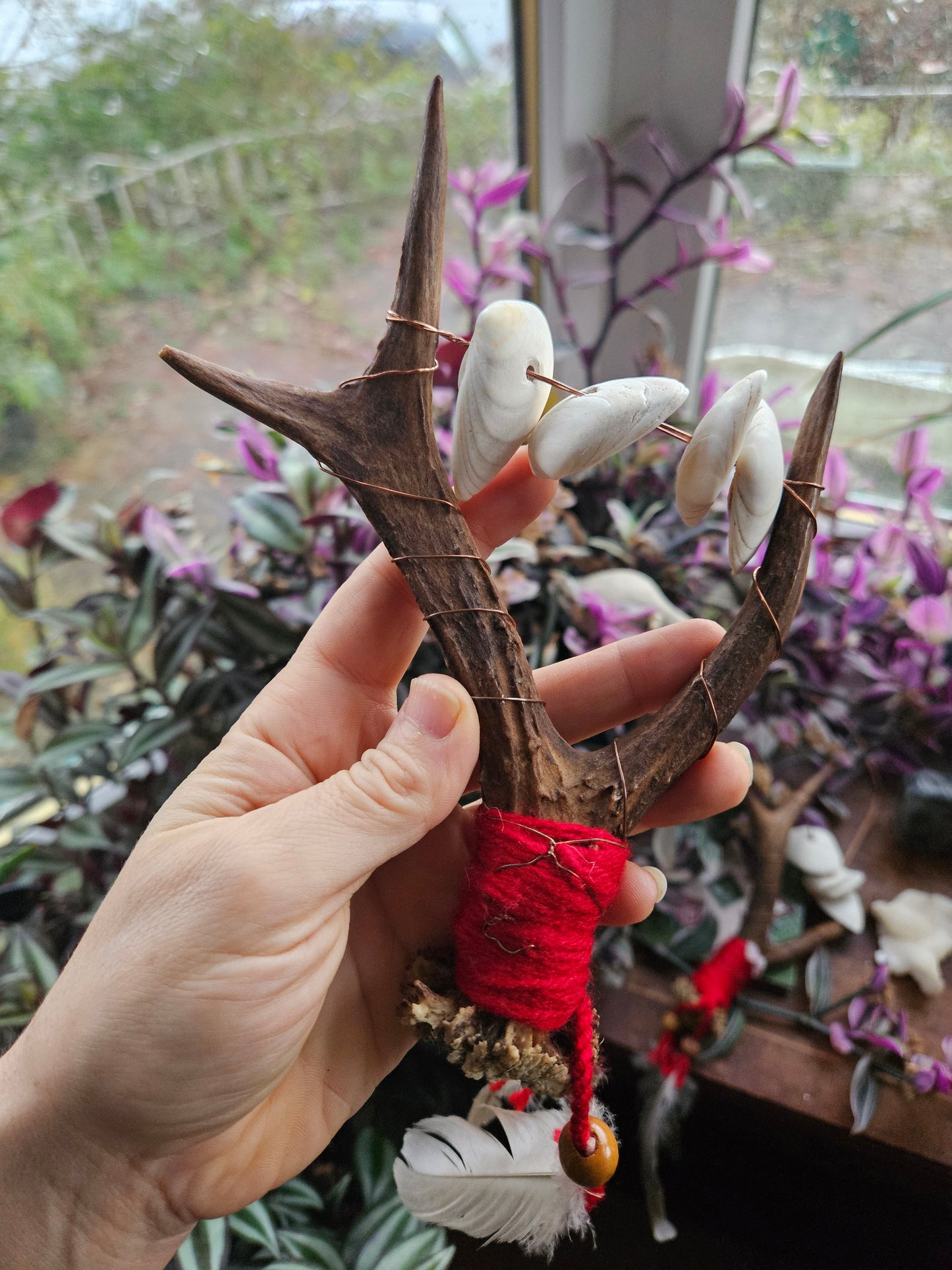 Pair of Red Scottish Deer Antler Sistrum Rattles