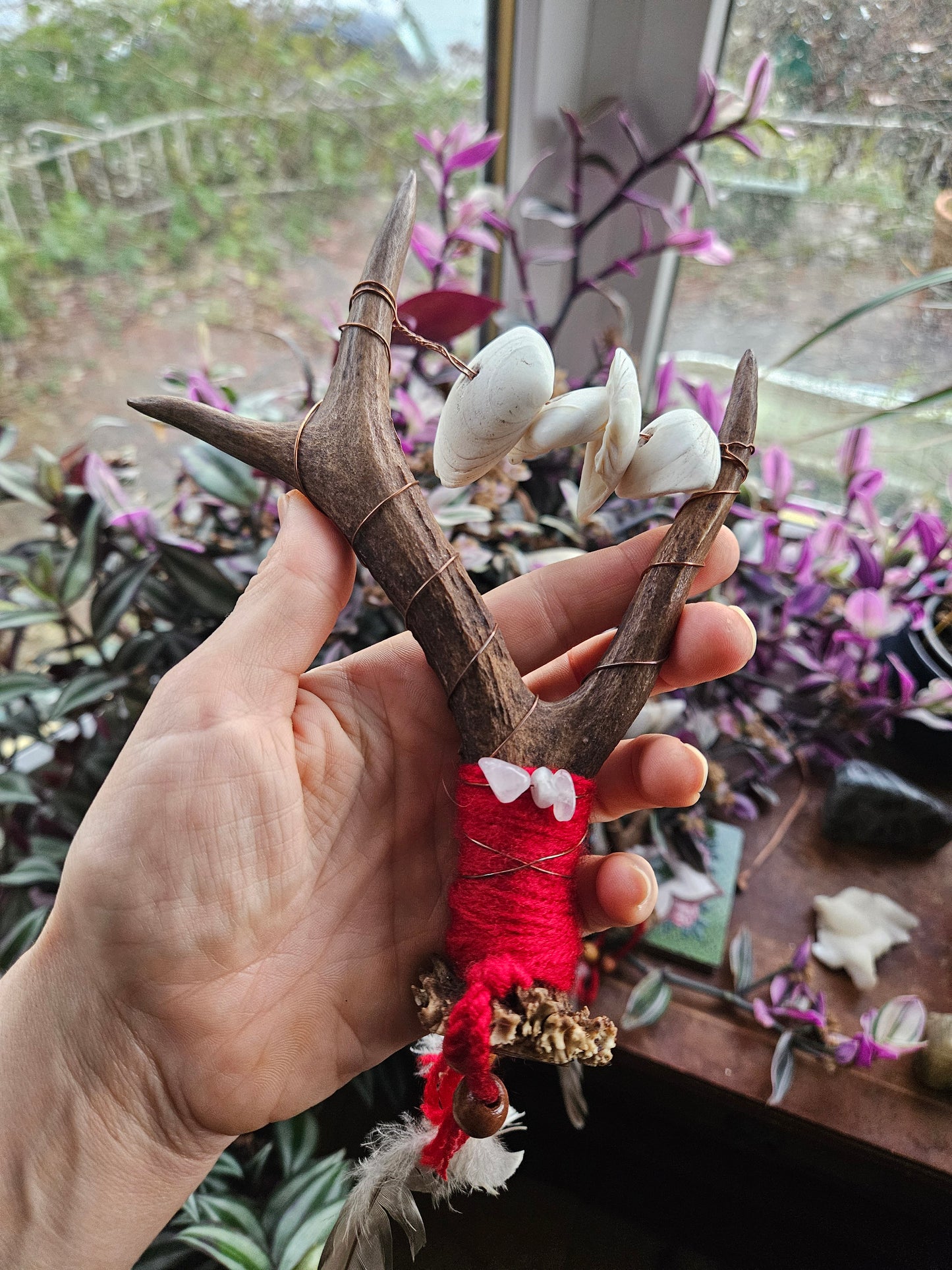 Pair of Red Scottish Deer Antler Sistrum Rattles