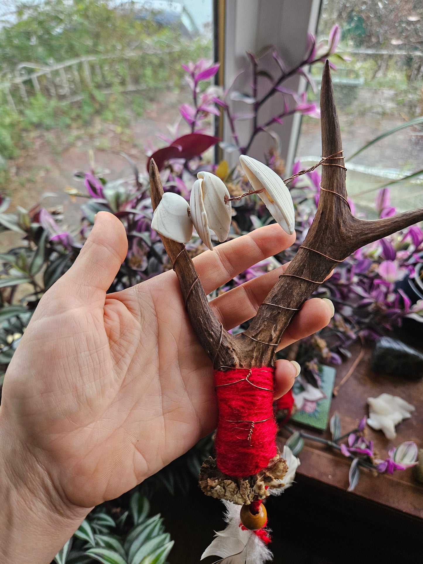 Pair of Red Scottish Deer Antler Sistrum Rattles