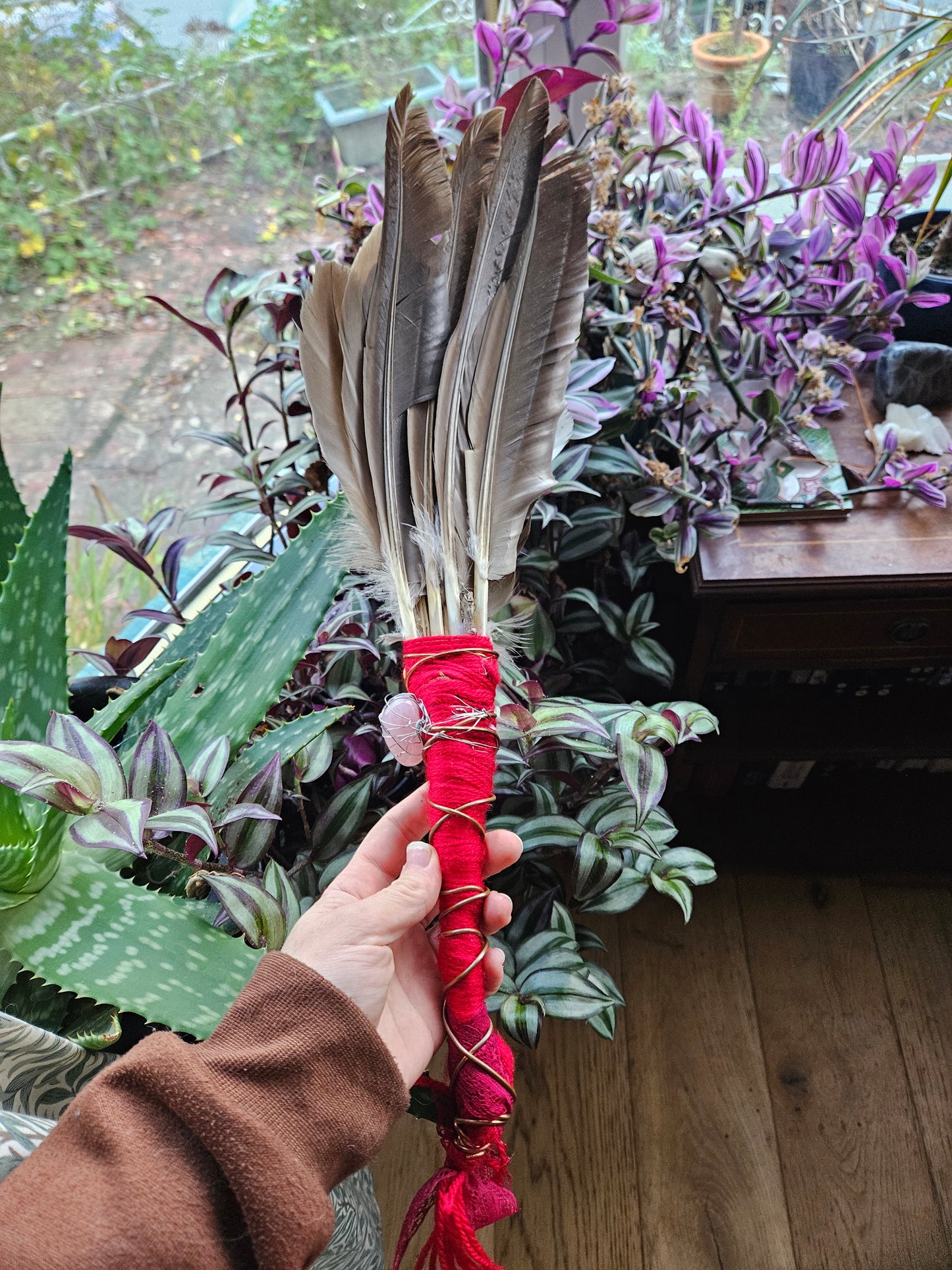 Rose Wood Smudge Fan (goose feathers)