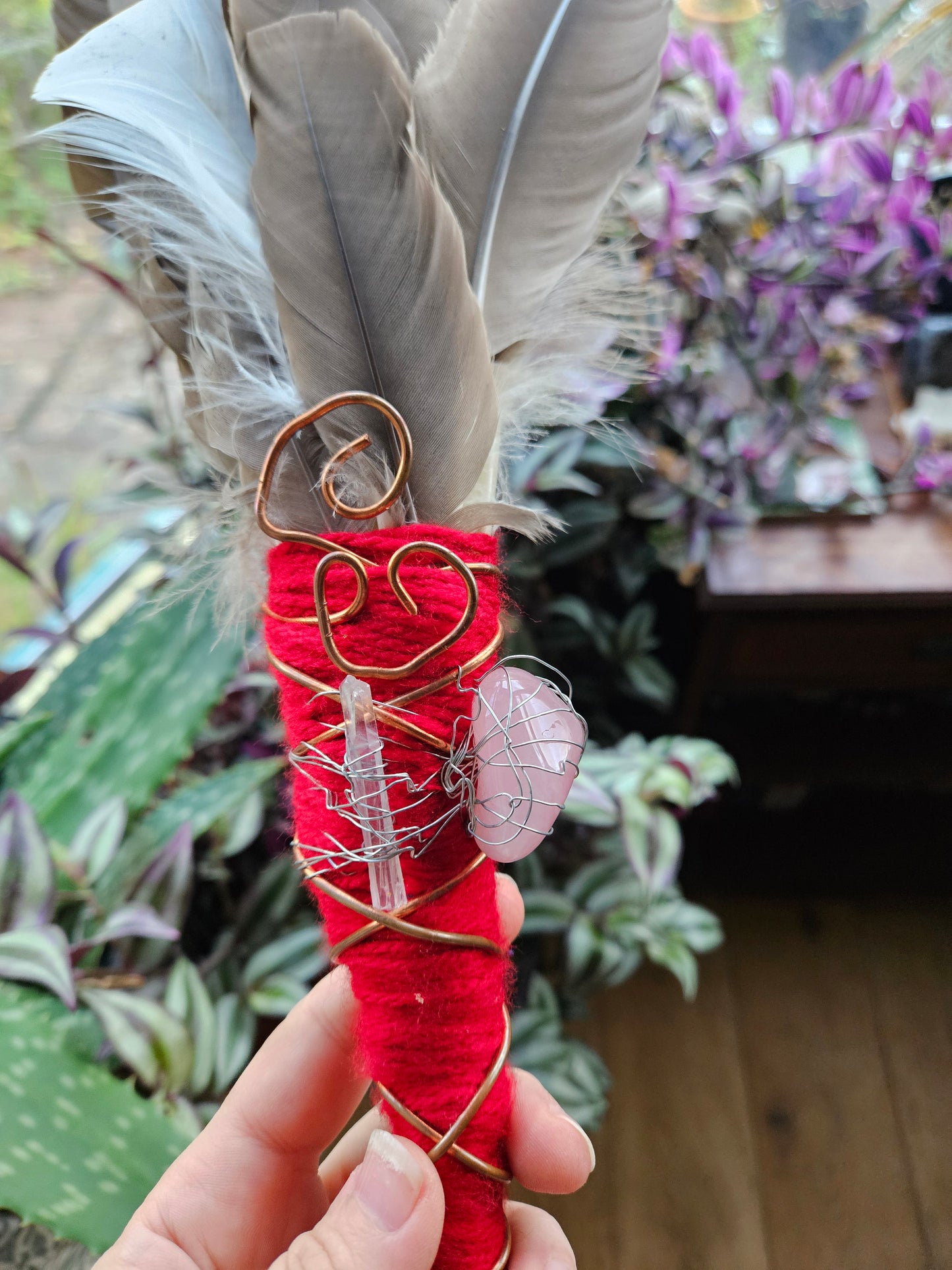 Rose Wood Smudge Fan (goose feathers)