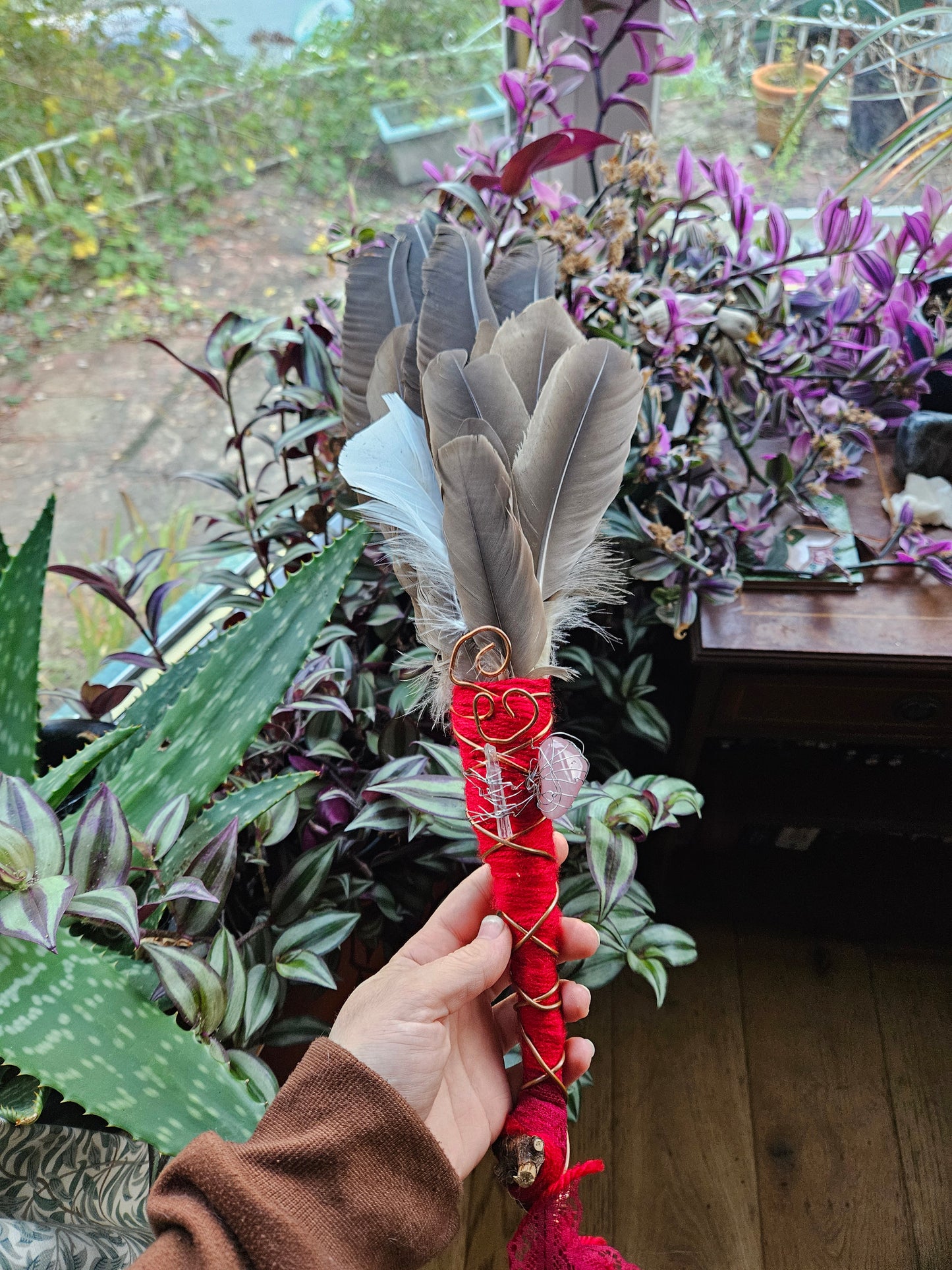 Rose Wood Smudge Fan (goose feathers)