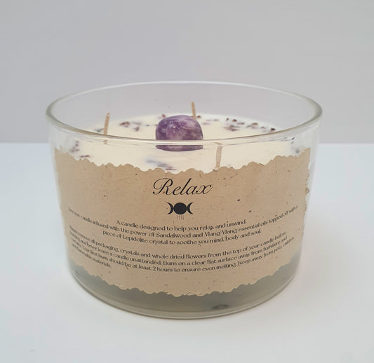 RELAX bowl candle with Lepidolite