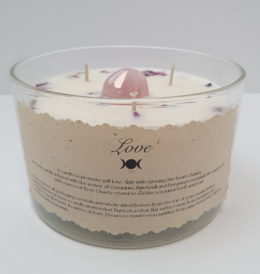 LOVE bowl candle with Rose Quartz