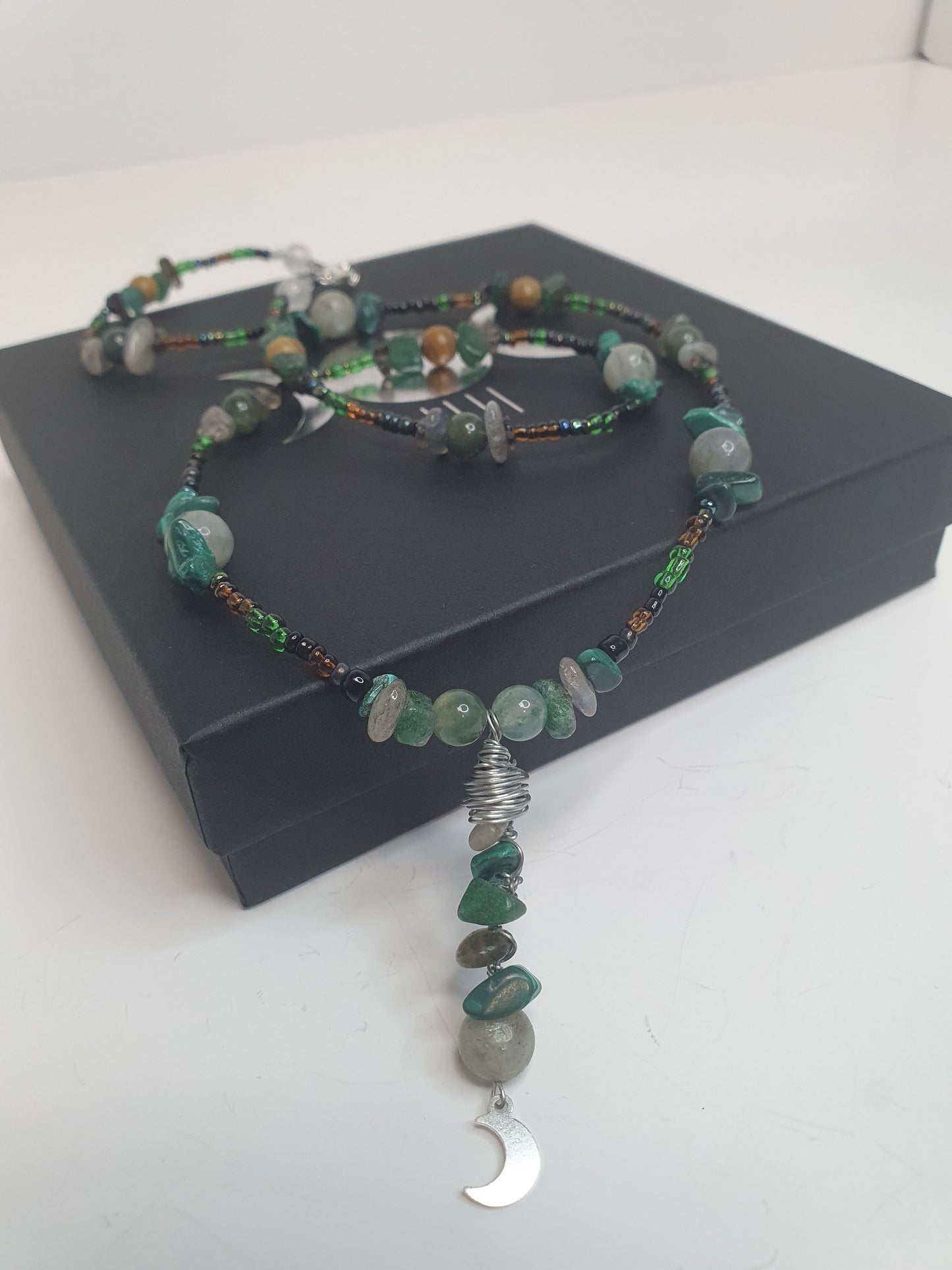 Green Crystal Moon necklace. (Matching items available)