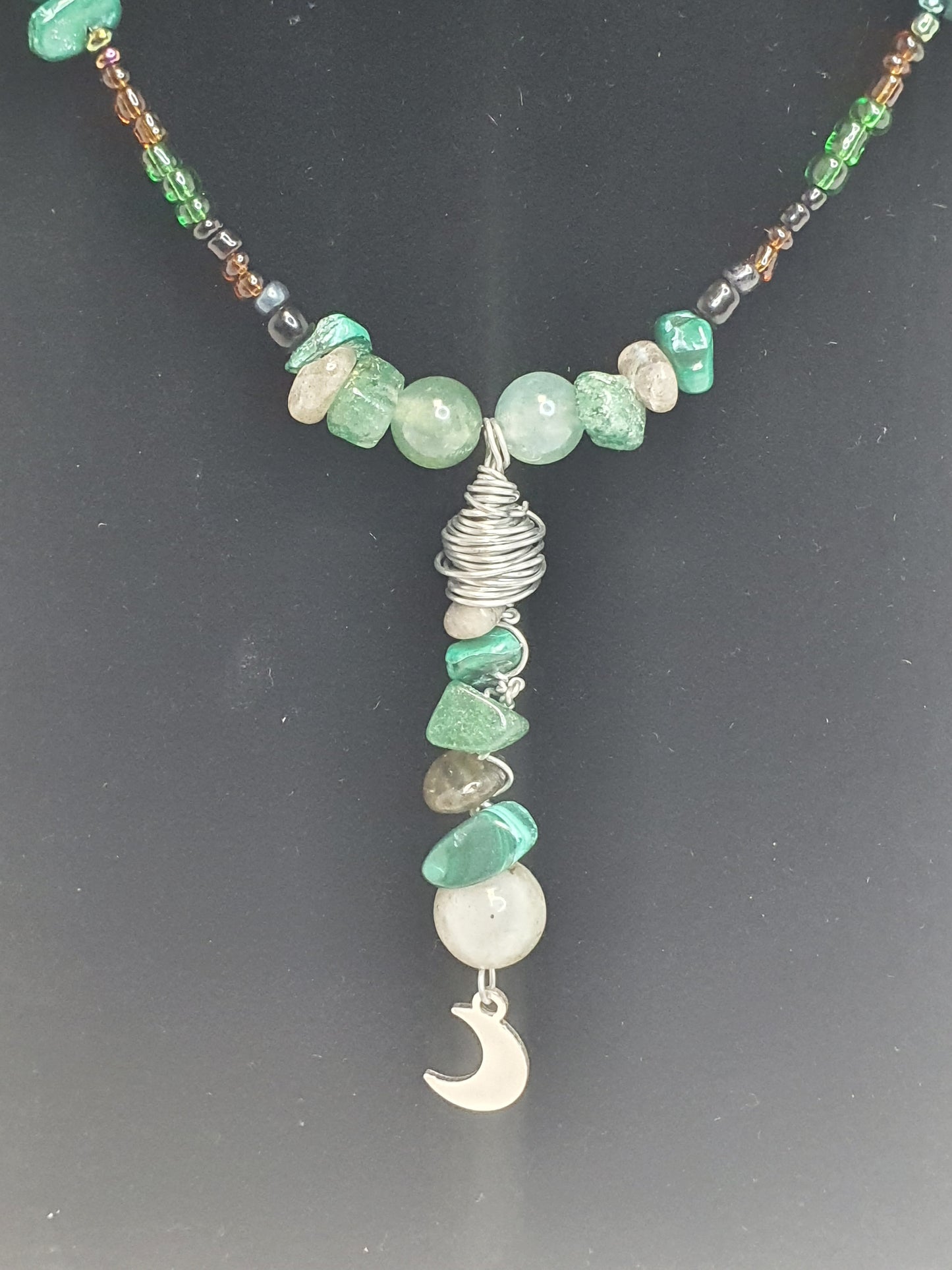 Green Crystal Moon necklace. (Matching items available)