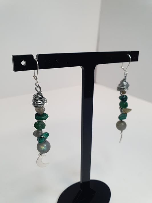 Green Crystal Moon earrings. (Matching items available.)