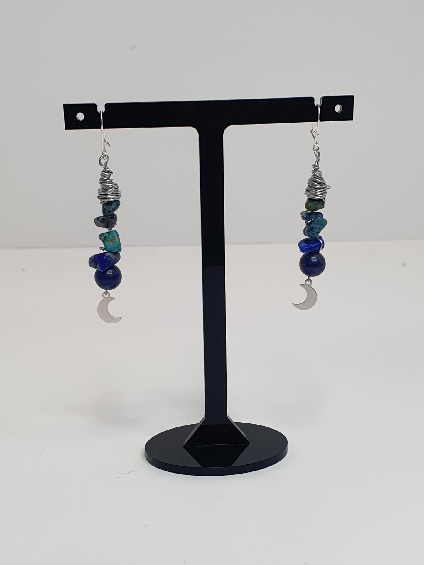 Blue Crystal Moon Earrings. (Matching items available.)