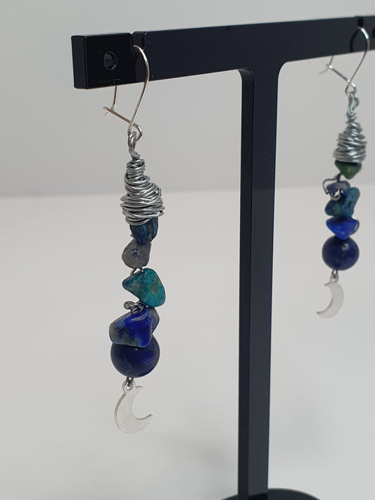 Blue Crystal Moon Earrings. (Matching items available.)
