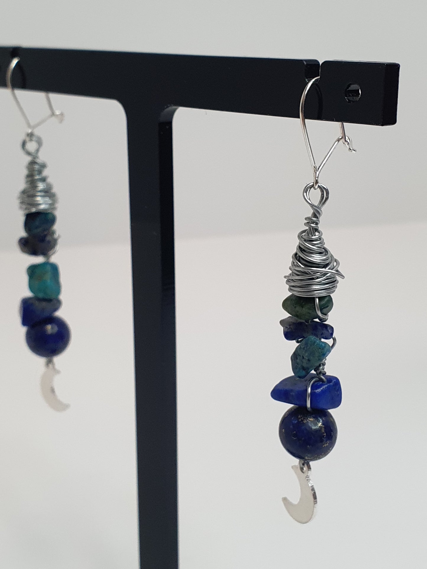 Blue Crystal Moon Earrings. (Matching items available.)